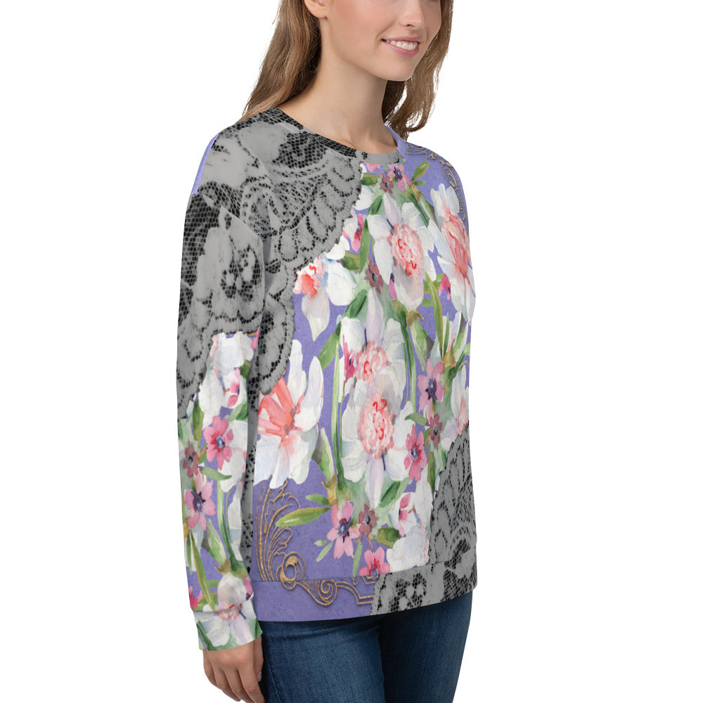 Lace Print sweatshirt, womens long sleeve top, Size XS to 3XL plus size, design 45