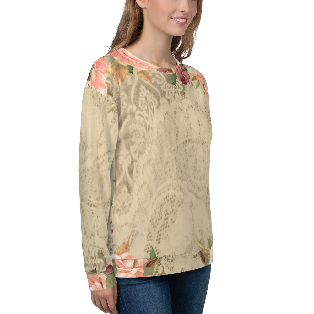Lace Print sweatshirt, womens long sleeve top, Size XS to 3XL plus size, design 25