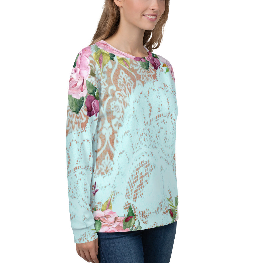 Lace Print sweatshirt, womens long sleeve top, Size XS to 3XL plus size, design 24