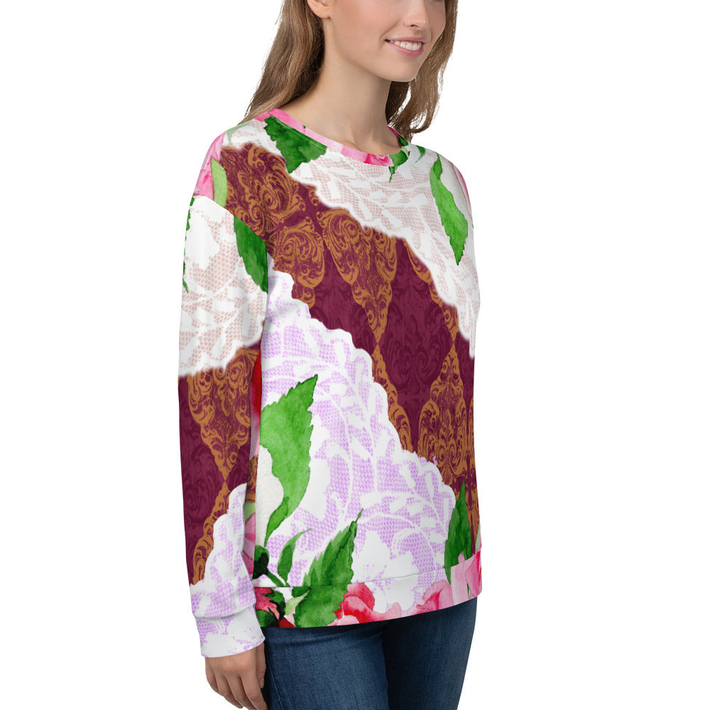 Lace Print sweatshirt, womens long sleeve top, Size XS to 3XL plus size, design 19