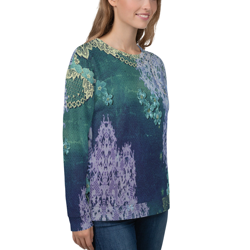 Lace Print sweatshirt, womens long sleeve top, Size XS to 3XL plus size, design 05