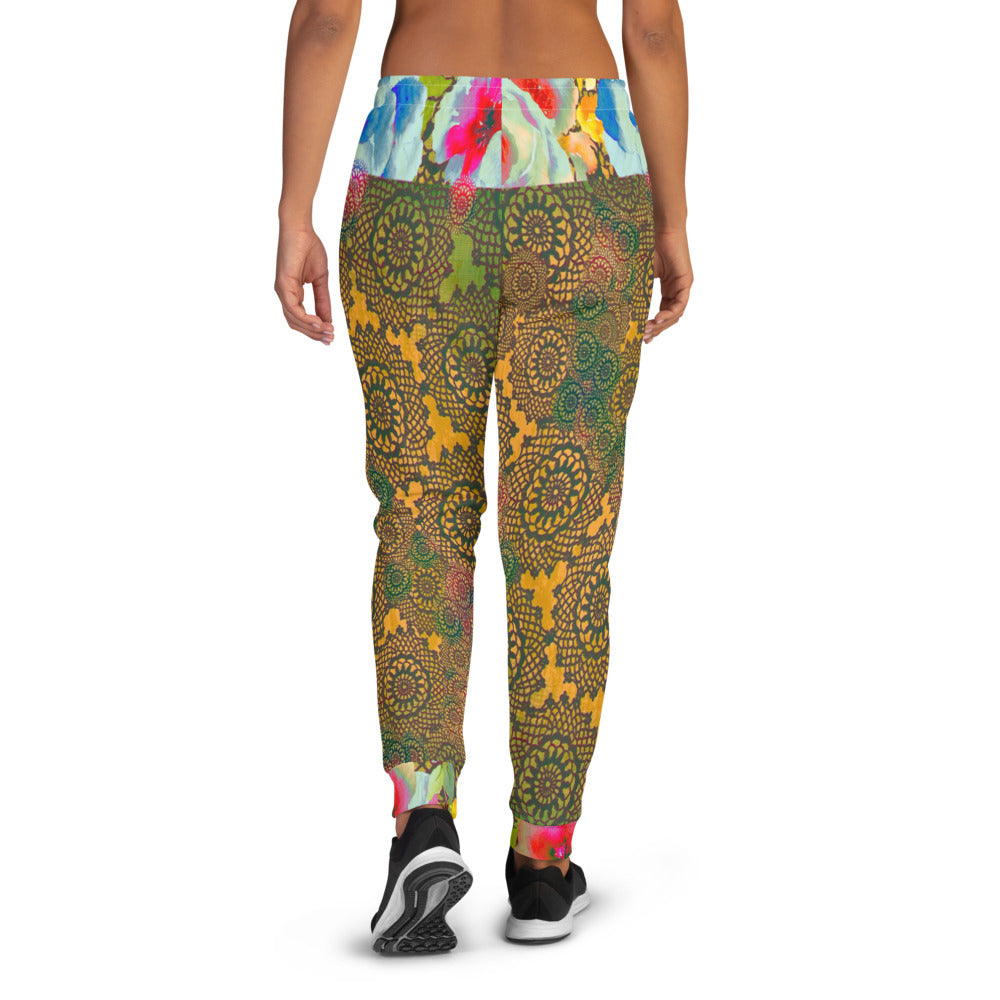 Victorian lace print sweatpants, womens joggers, Size XS to 3XL plus size, design 15