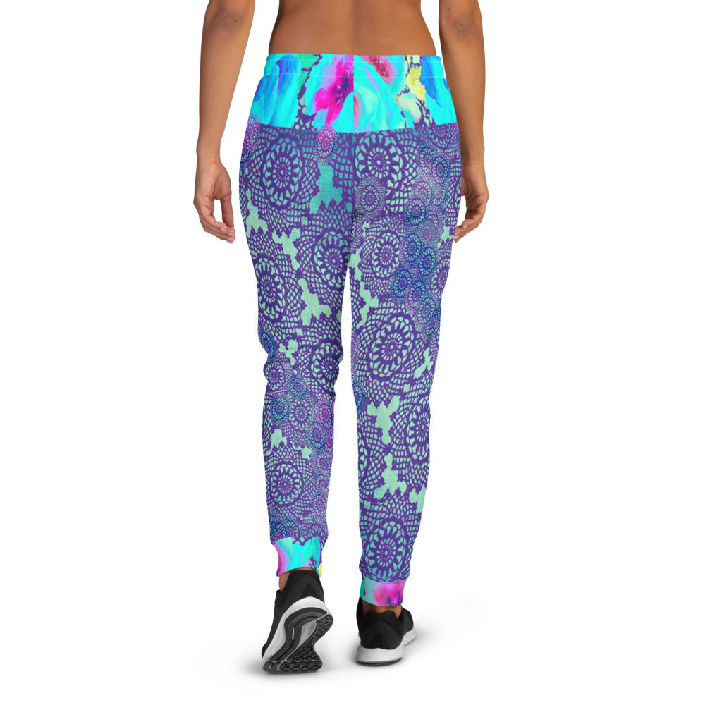 Victorian lace print sweatpants, womens joggers, Size XS to 3XL plus size, design 14