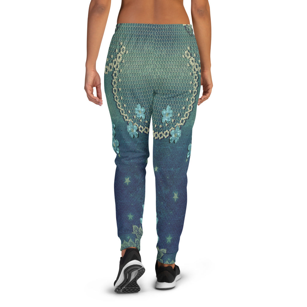 Victorian lace print sweatpants, womens joggers, Size XS to 3XL plus size, design 04