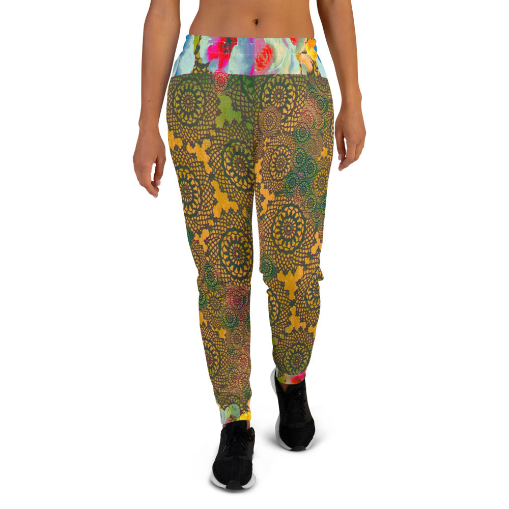 Victorian lace print sweatpants, womens joggers, Size XS to 3XL plus size, design 15
