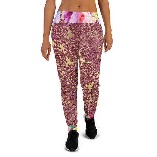 Victorian lace print sweatpants, womens joggers, Size XS to 3XL plus size, design 13