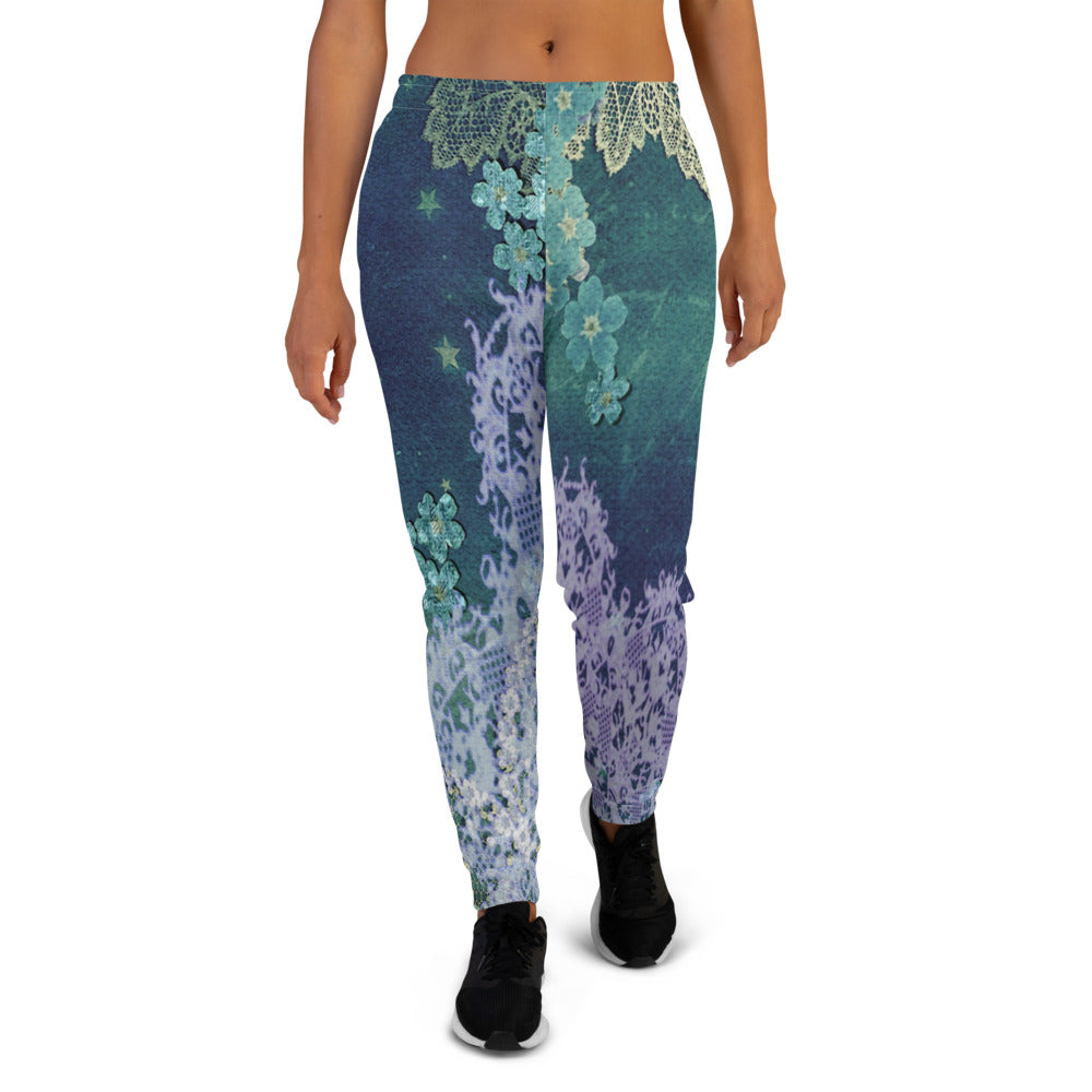 Victorian lace print sweatpants, womens joggers, Size XS to 3XL plus size, design 05