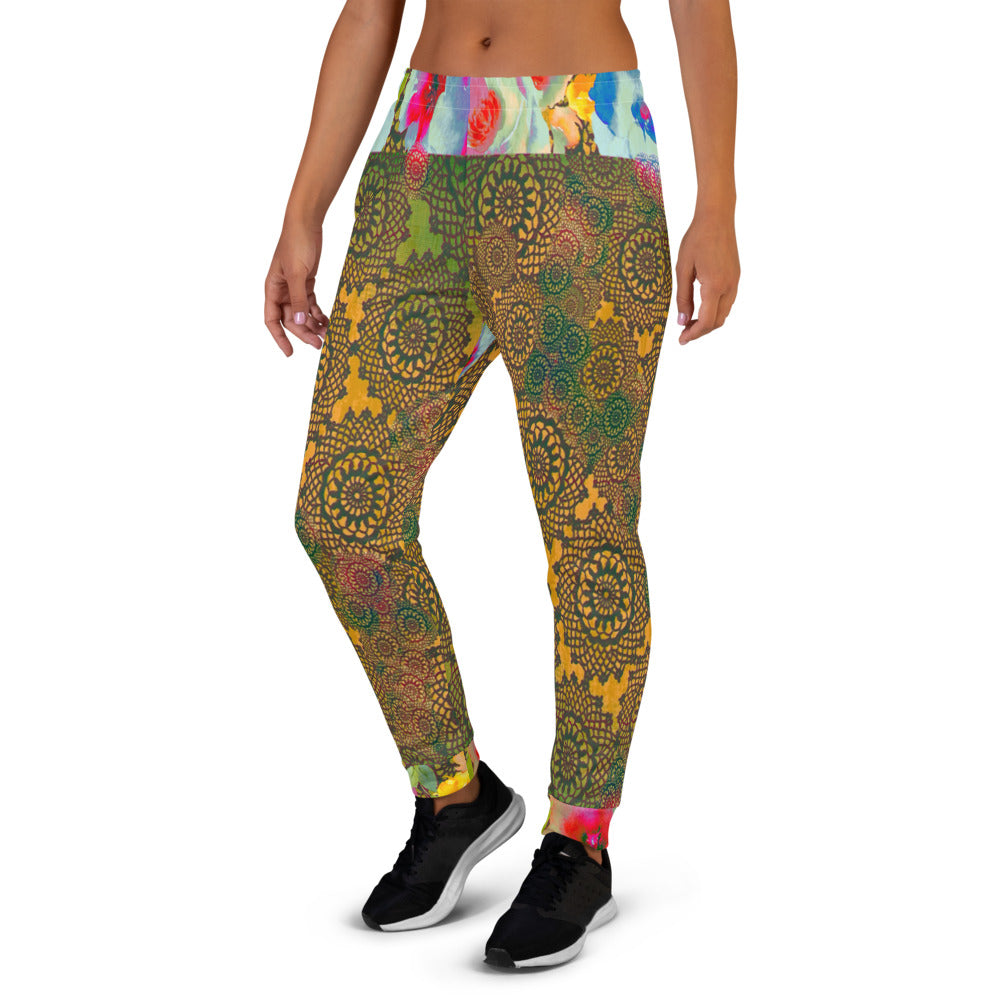 Victorian lace print sweatpants, womens joggers, Size XS to 3XL plus size, design 15