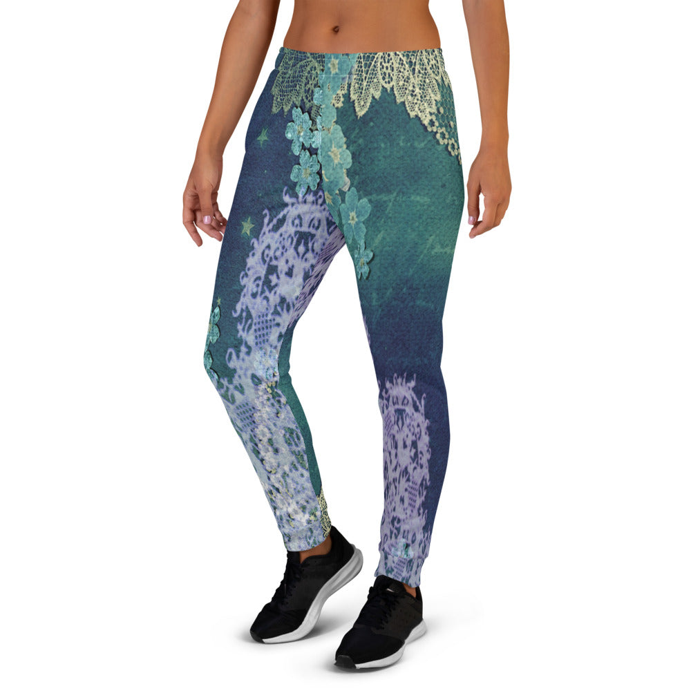 Victorian lace print sweatpants, womens joggers, Size XS to 3XL plus size, design 05