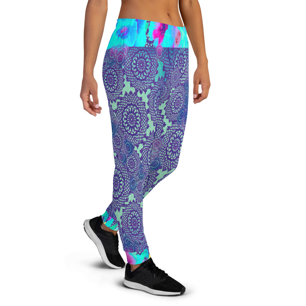 Victorian lace print sweatpants, womens joggers, Size XS to 3XL plus size, design 14