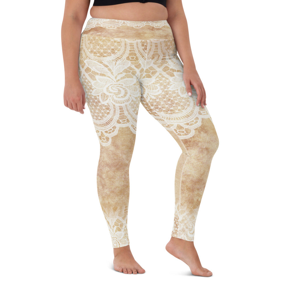 Victorian lace print high waist leggings, XS to XL, design 30