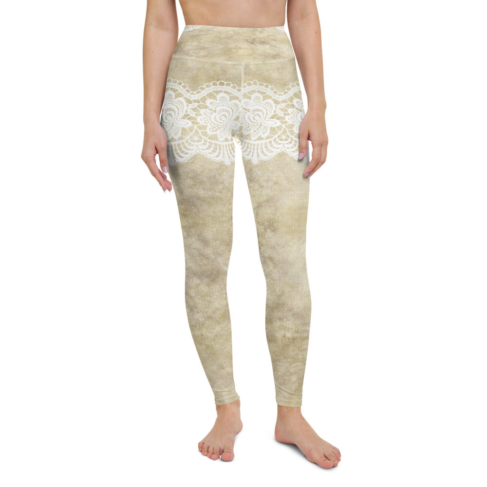 Victorian lace print high waist leggings, XS to XL, design 28