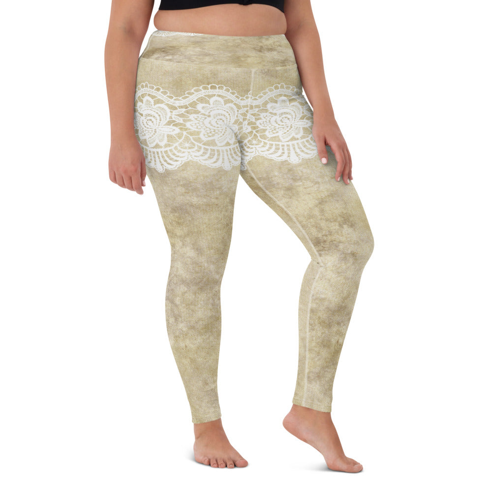 Victorian lace print high waist leggings, XS to XL, design 28