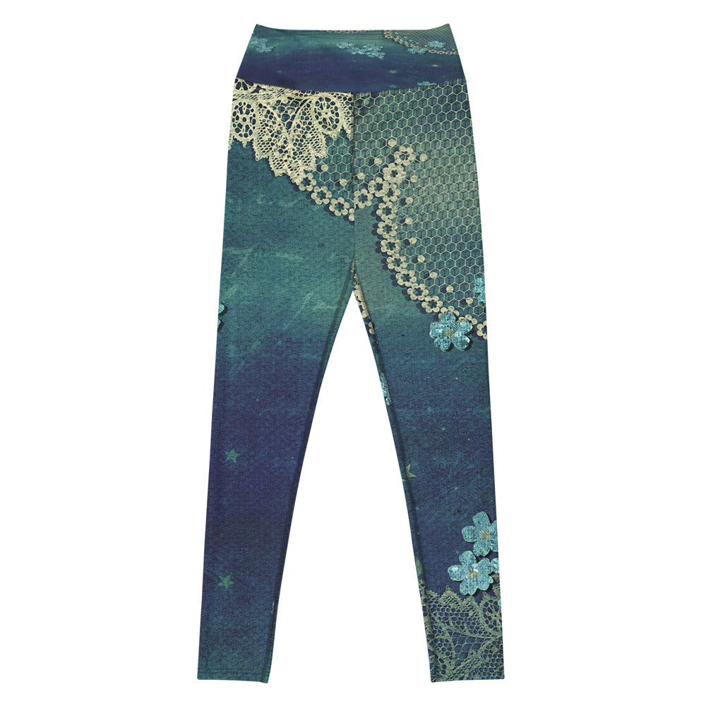 Victorian lace print high waist leggings, XS to XL, design 04