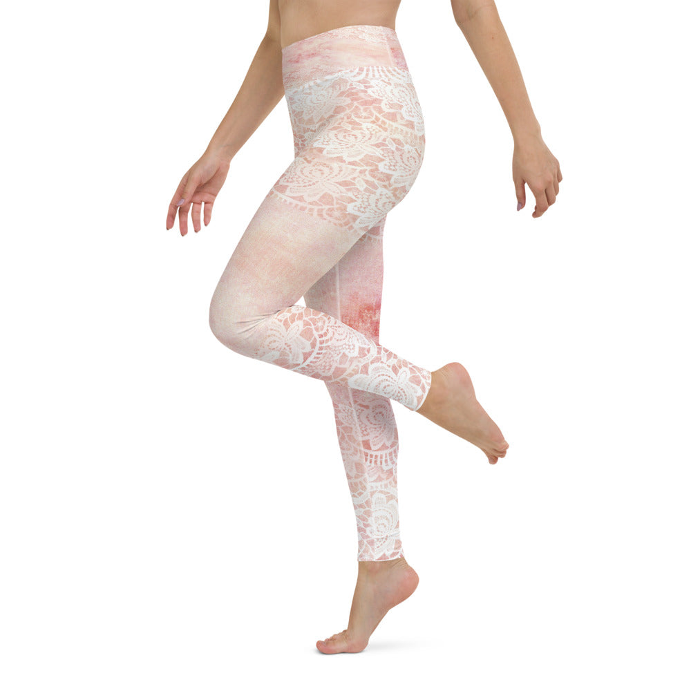 Victorian lace print high waist leggings, XS to XL, design 38