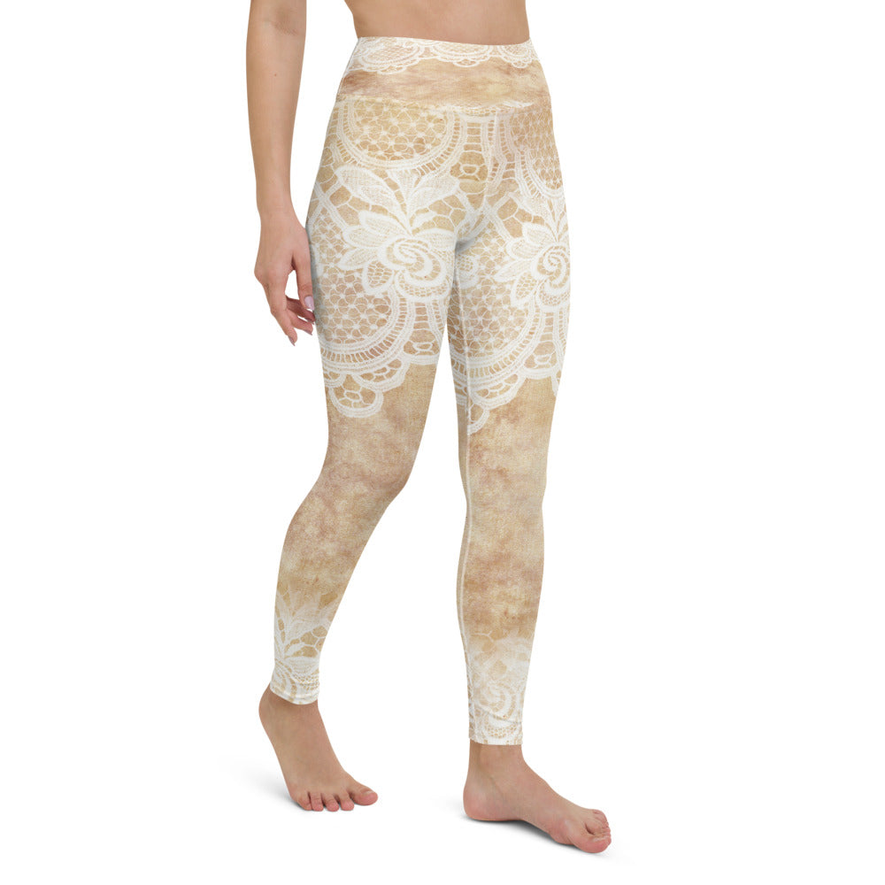 Victorian lace print high waist leggings, XS to XL, design 30