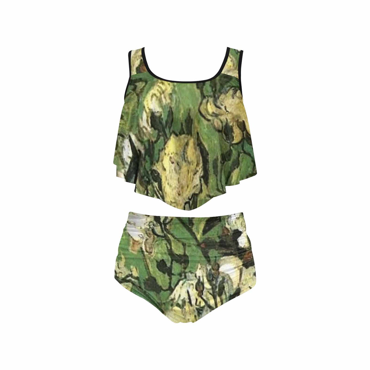 Vintage floral high waisted flounce top bikini, swim wear, Design 55