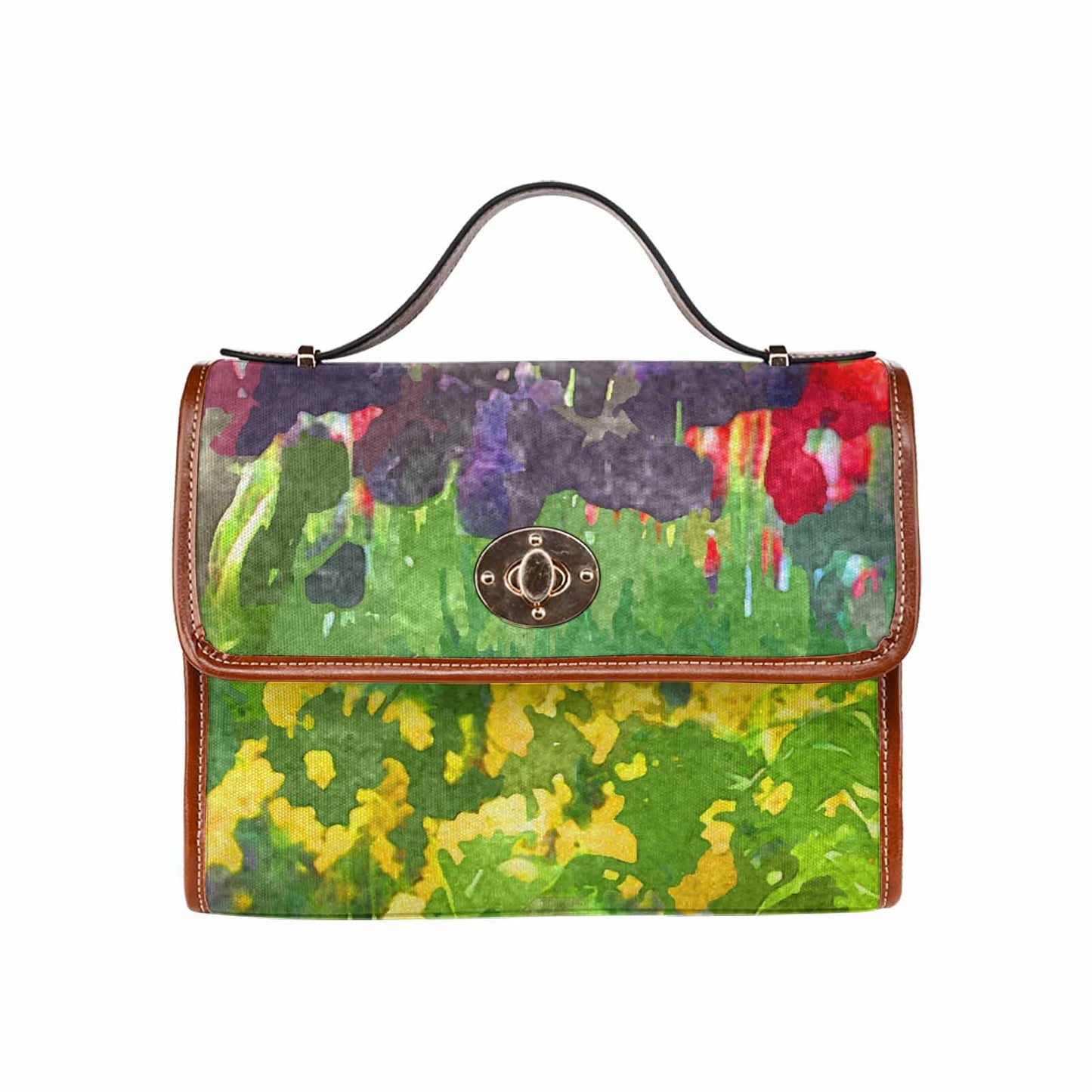 Water Color Florals, All Over Print Waterproof Canvas Bag, Mod 1695341 Design 102 BROWN STRAP