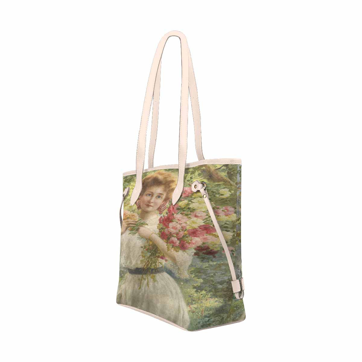 Victorian Lady Design Handbag, Model 1695361, Summer, BEIGE/TAN TRIM