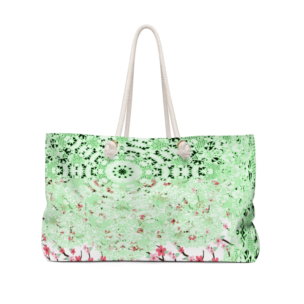 Victorian lace print weekender bag, large, design 10