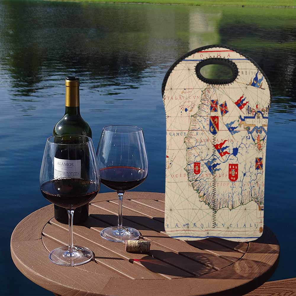 2 Bottle Antique map wine bag,Design 45