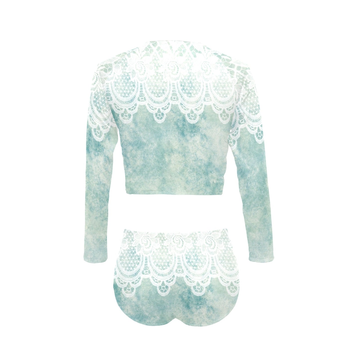 Victorian printed lace, long sleeve 2pc swimsuit, beachwear, design 41 Long Sleeve Bikini Set (Model S27)