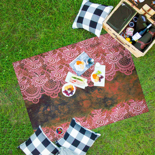 Victorian lace print waterproof picnic mat, 69 x 55in, design 32