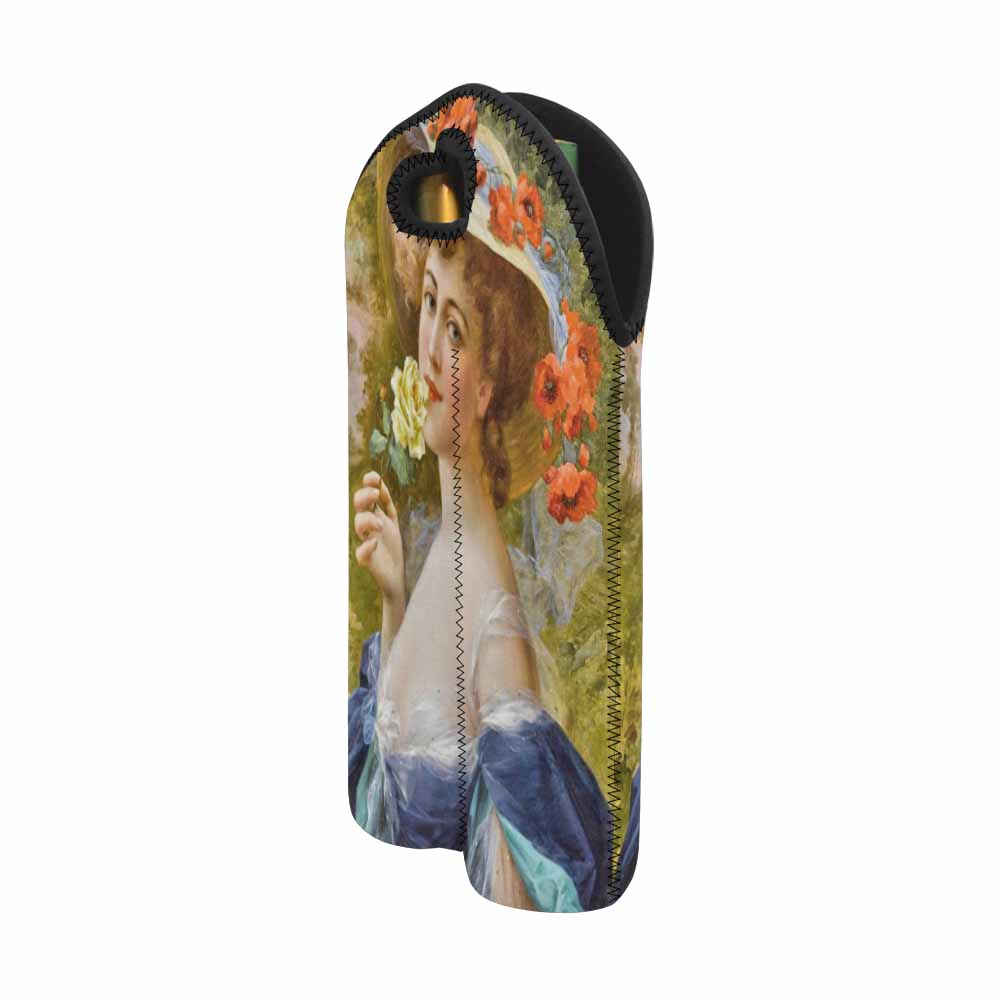 Victorian lady design 2 Bottle wine bag, Woman with yellow rose at mouth