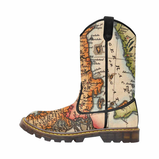 Antique Map design mens western lumber boots, Design 34