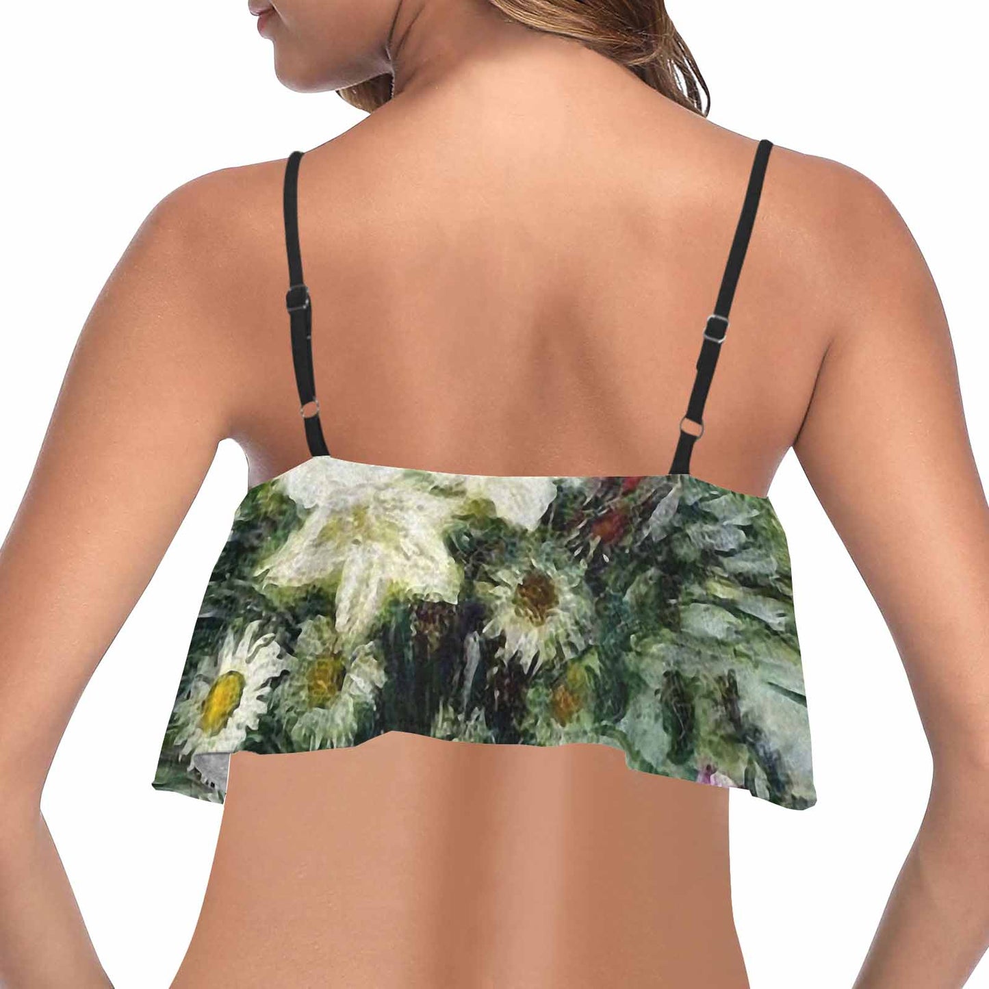 Vintage floral flounce bikini top, Design 43   Ruffle Bikini Top (ModelS13)