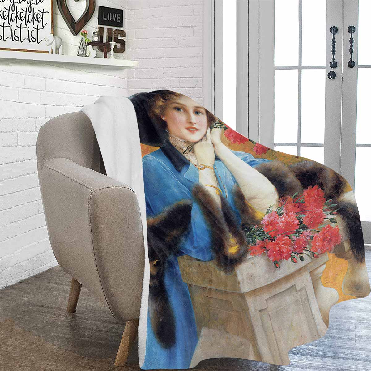 Victorian Lady Design BLANKET, LARGE 60 in x 80 in, CARNATIONS ARE FOR LOVE
