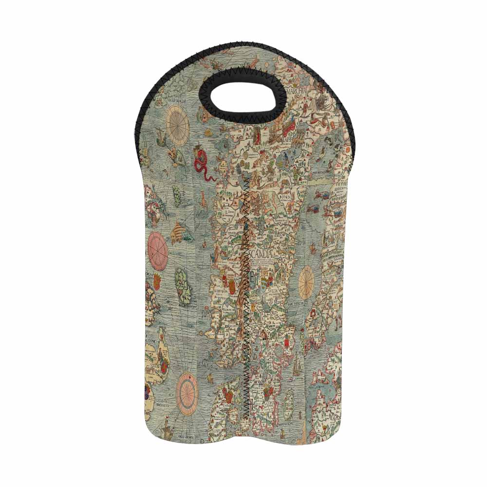 2 Bottle Antique map wine bag,Design 15