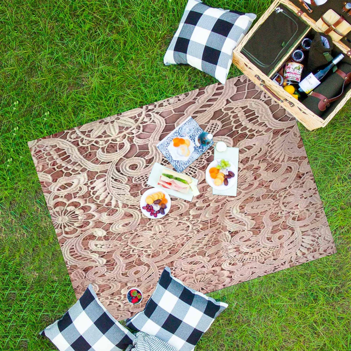 Victorian lace print waterproof picnic mat, 69 x 55in, design 11