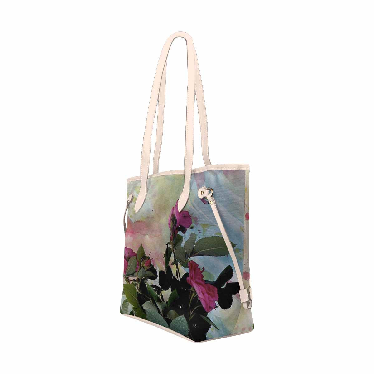 Vintage Floral Handbag, Classic Handbag, Mod 1695361 Design 21, BEIGE/TAN TRIM