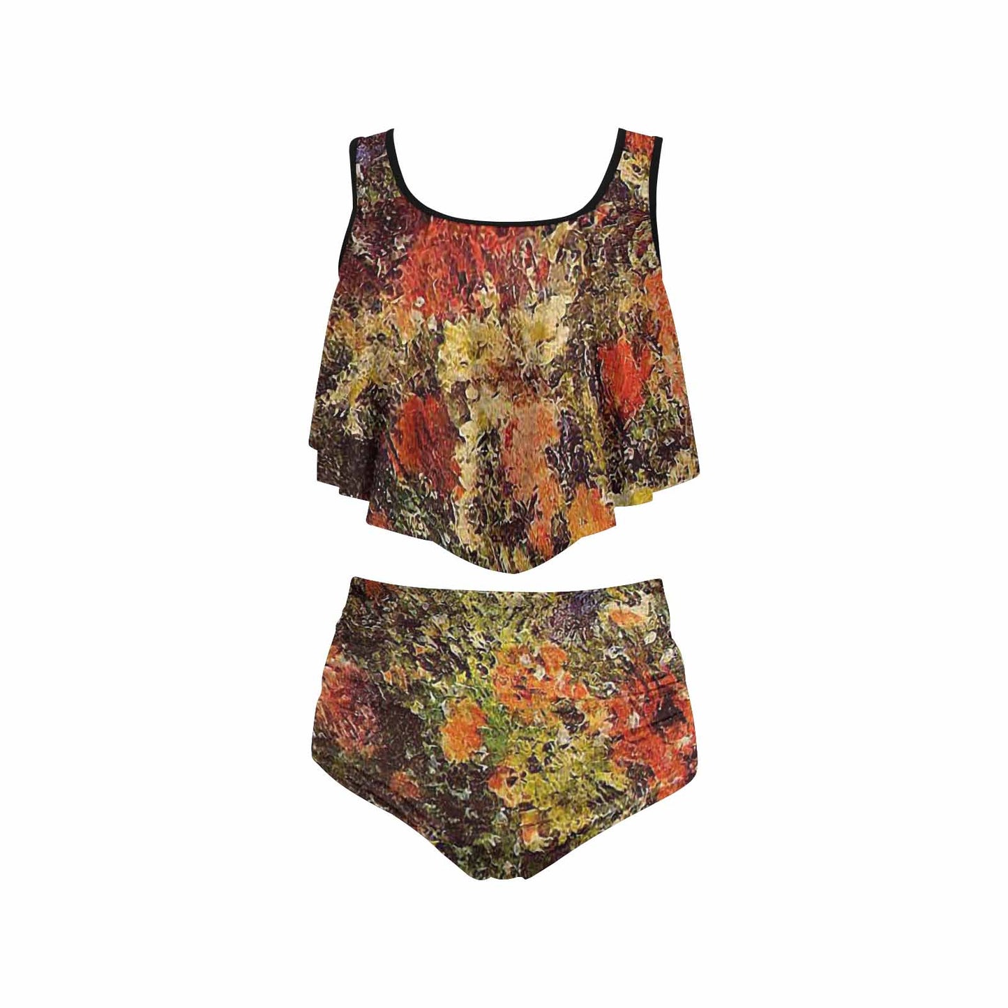 Vintage floral high waisted flounce top bikini, swim wear, Design 24