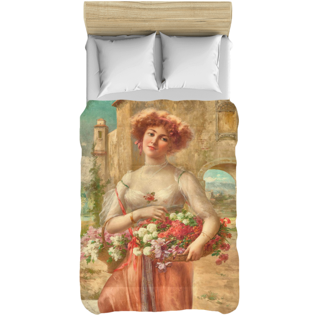 Victorian lady design comforter, twin, twin XL, queen or king, Roses
