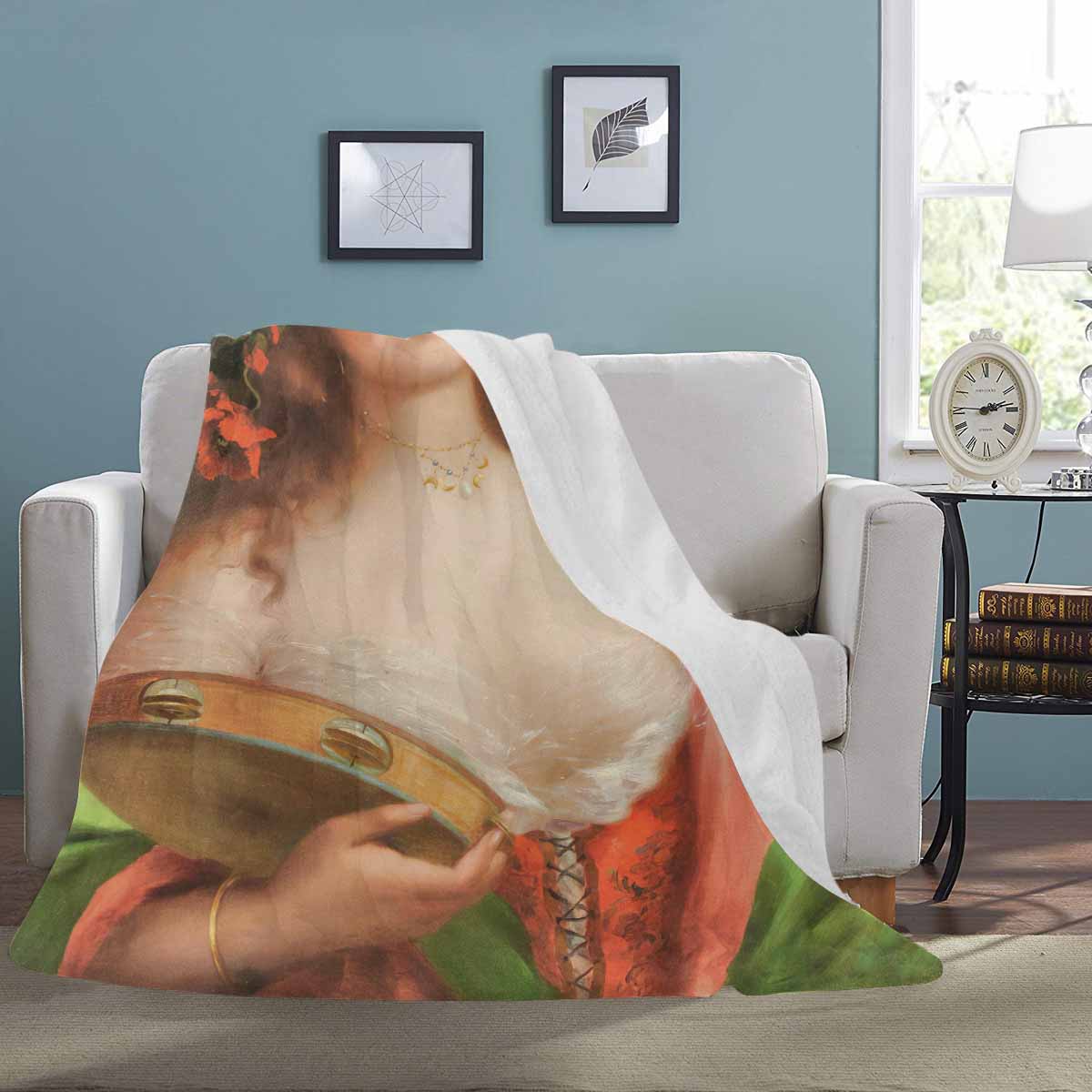 Victorian Lady Design BLANKET, LARGE 60 in x 80 in, Tambourine Girl