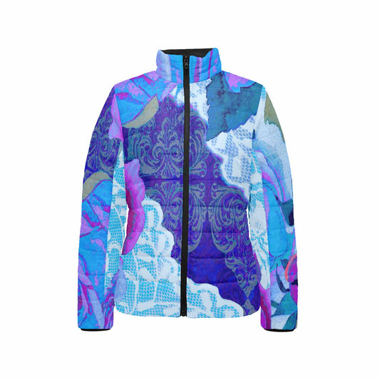 Victorian Lace print womens padded quilted jacket, design 20