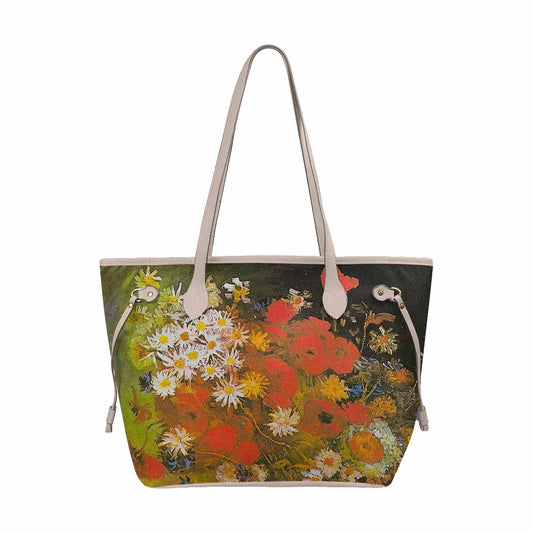 Vintage Floral Handbag, Classic Handbag, Mod 1695361 Design 60 BEIGE/TAN TRIM