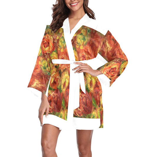 Vintage Floral Kimono Robe, Black or White Trim, Sizes XS to 2XL, Design 18