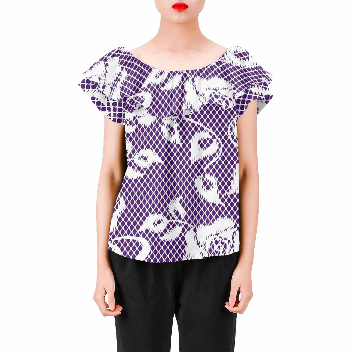 Victorian Lace print Chiffon Blouse, design 18