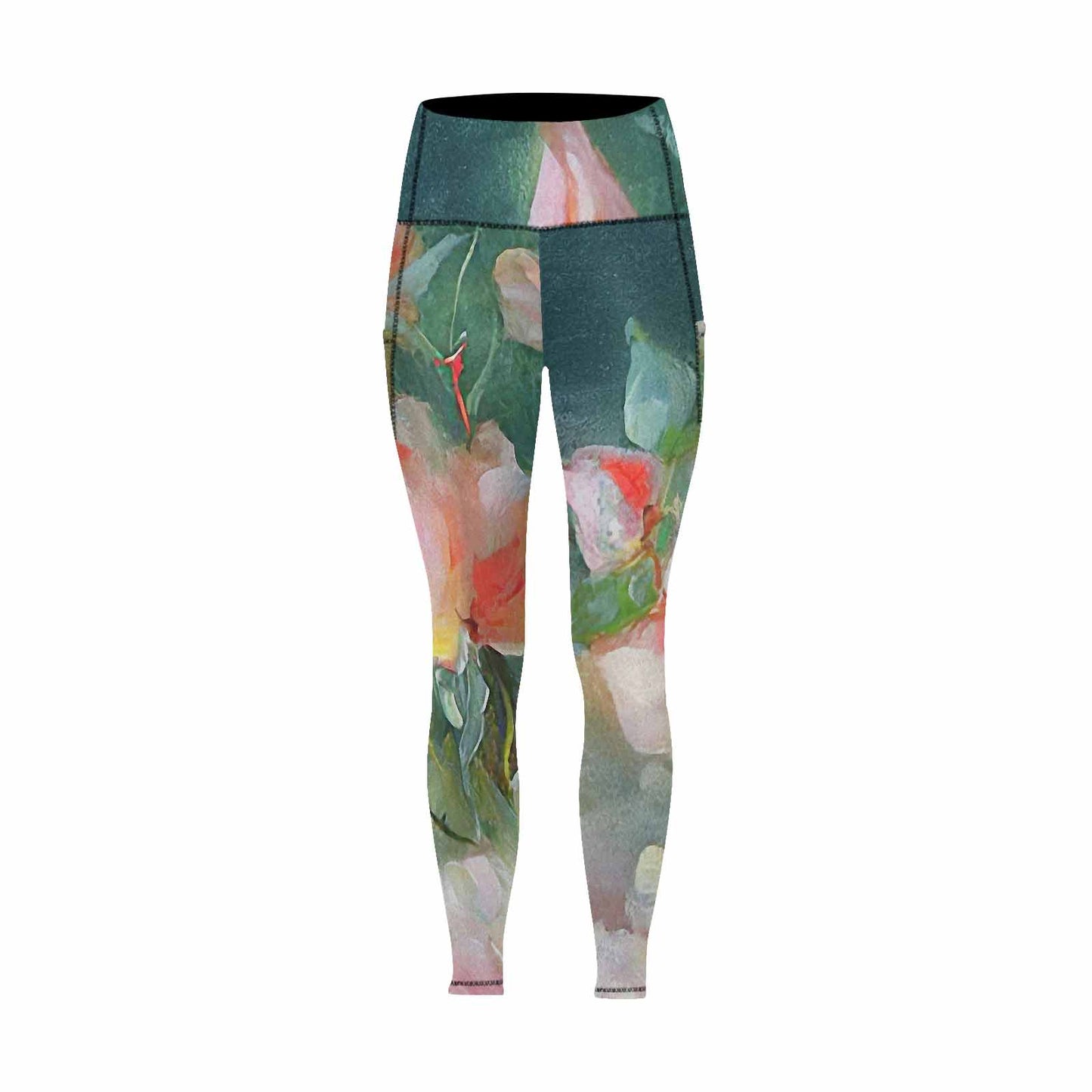 Floral 2, active wear leggings, outside surge, design 56