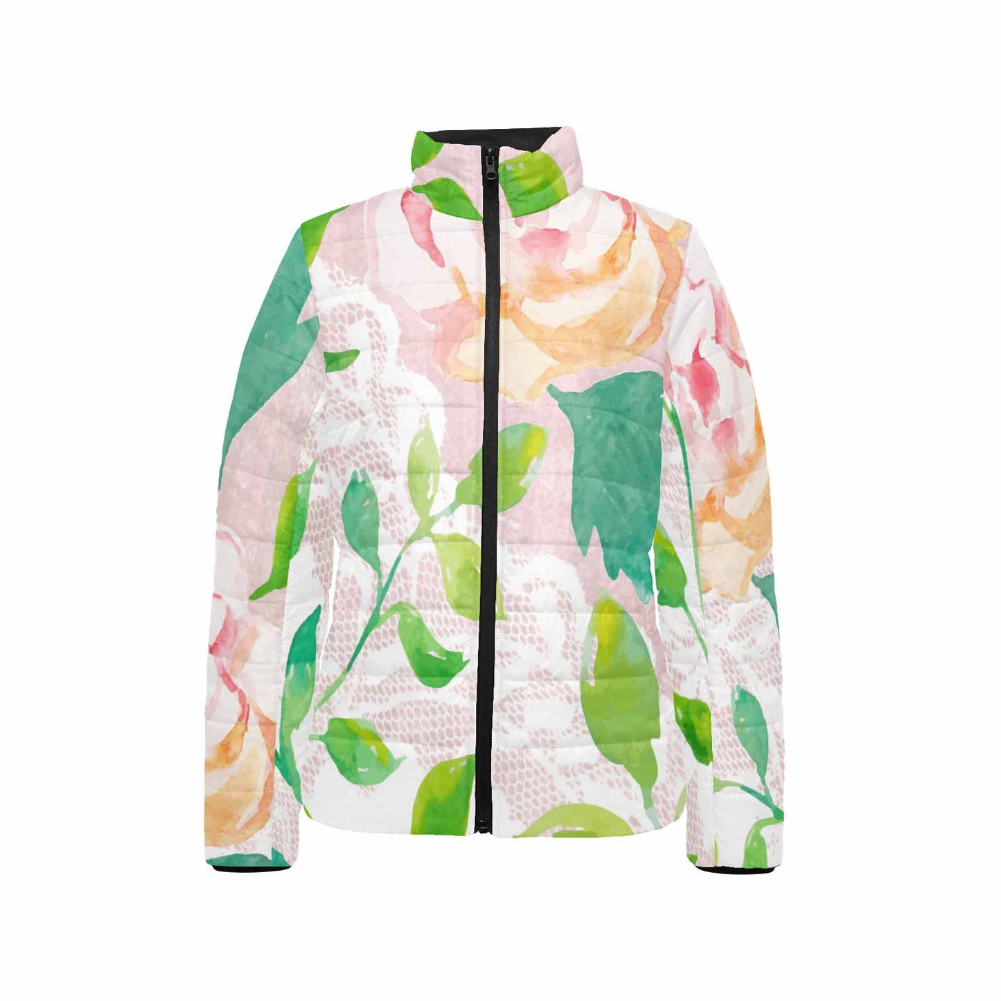 Victorian Lace print womens padded quilted jacket, design 21