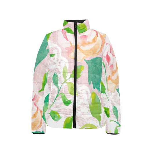 Victorian Lace print womens padded quilted jacket, design 21