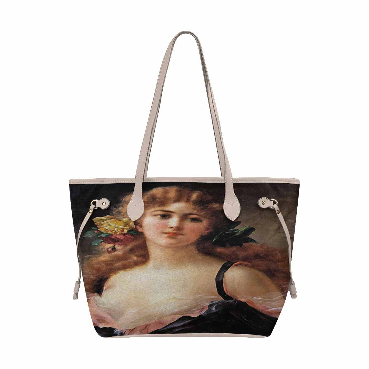 Victorian Lady Design Handbag, Model 1695361, Portrait Of A Young Girl, BEIGE/TAN TRIM