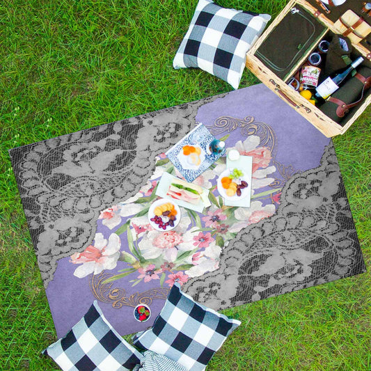 Victorian lace print waterproof picnic mat, 81 x 55in, design 45