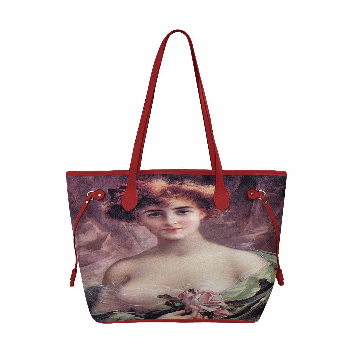 Victorian Lady Design Handbag, Model 1695361, The Pink Rose, RED TRIM