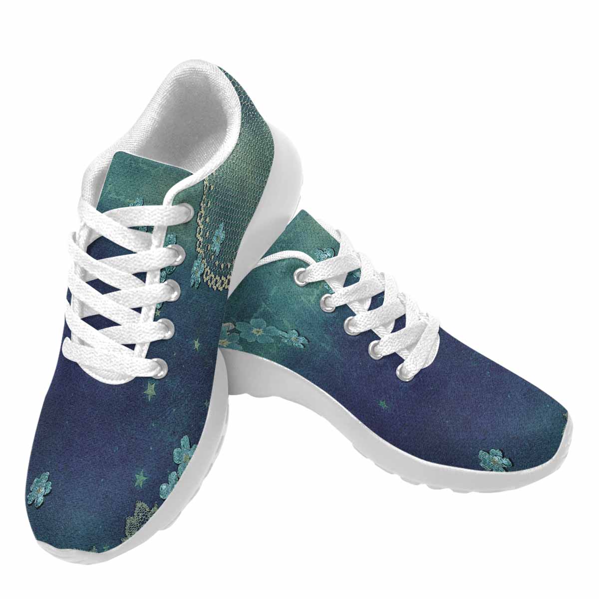 Victorian lace print, womens cute casual or running sneakers, design 04