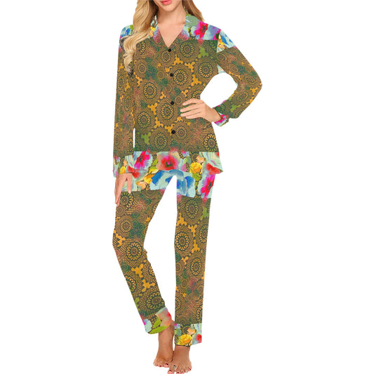Victorian printed lace pajama set, design 15 Women's Long Pajama Set (Sets 02)