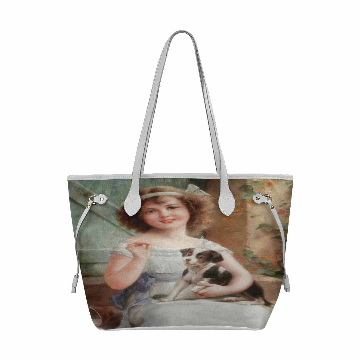 Victorian Girl Design Handbag, Model 1695361, Waiting For The Vet, WHITE TRIM